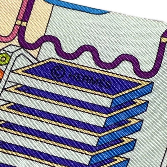 Auth HERMES Twilly - Light Blue Light Green Multi Scarf - Picture 6 of 6